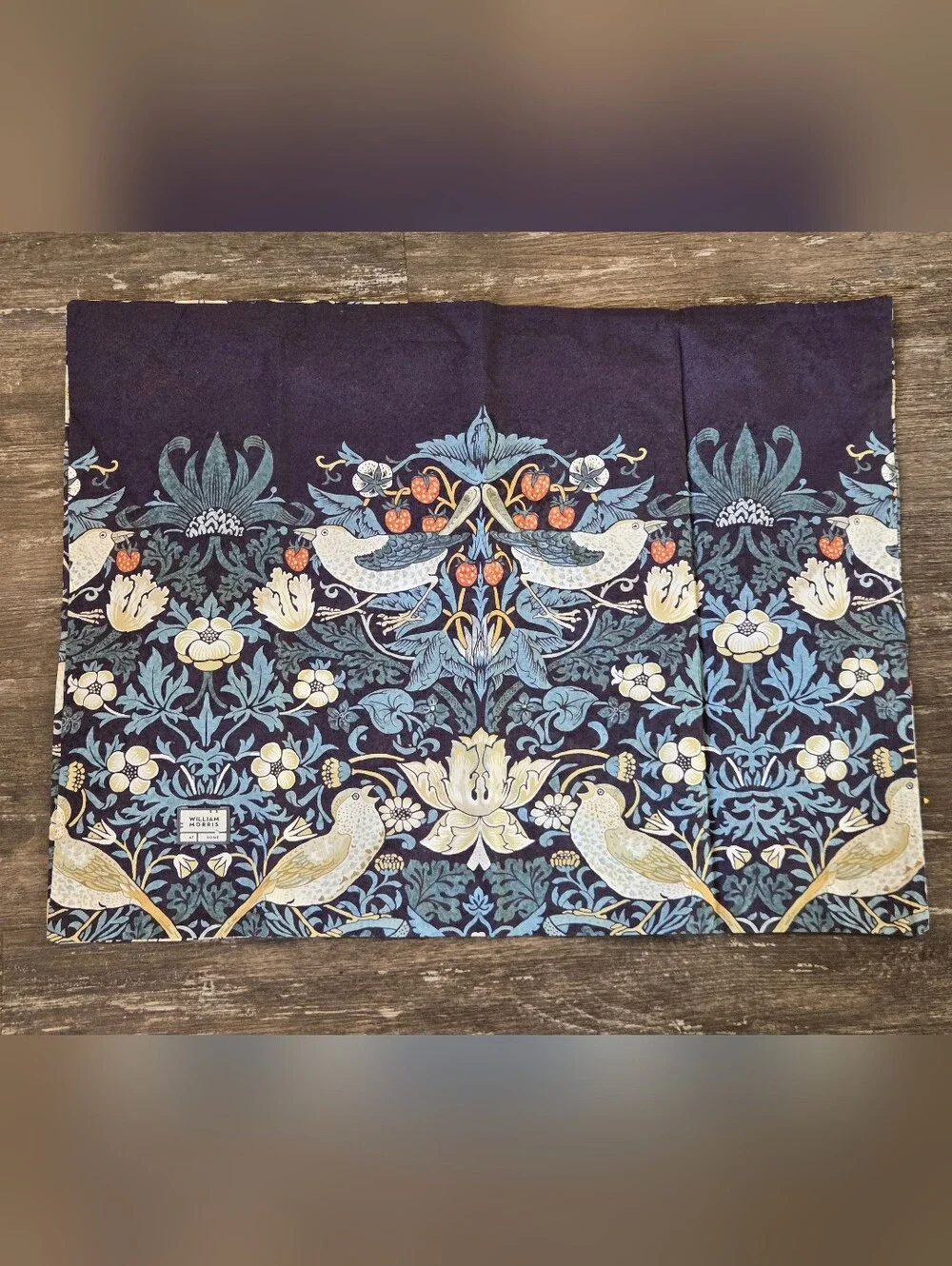 3pc WILLIAM MORRIS Navy Blue Strawberry Thief Summer Queen Duvet Cover Set RARE